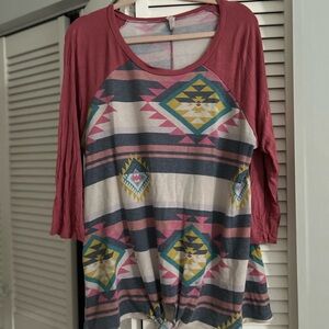 Aztec Print Women's Top with Pink Sleeves